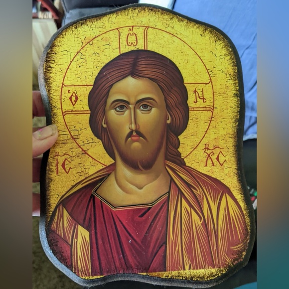 Religious Jesus Icon with Gold and Red Accents. Made in Greece. - Picture 4 of 8